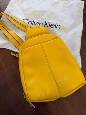 Calvin Klein Millie Convertible Bright Yellow Leather Sling Backpack